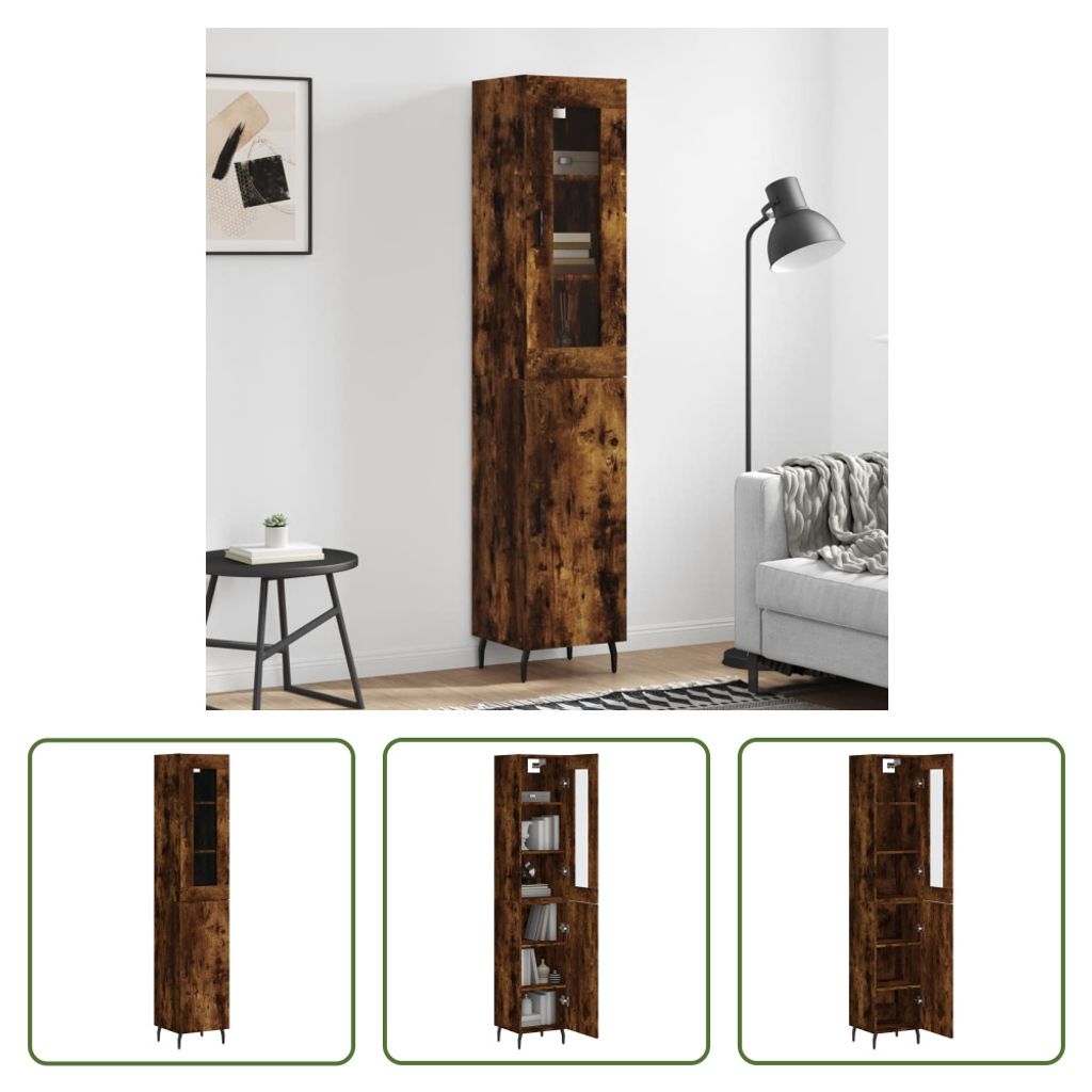 The Living Store Highboard Räuchereiche 34,5x34x180 cm Holzwerkstoff