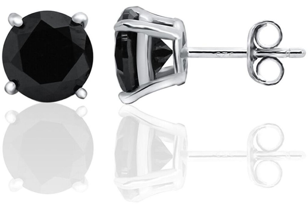 Modern silver earrings studs with black zircons AGUP2256