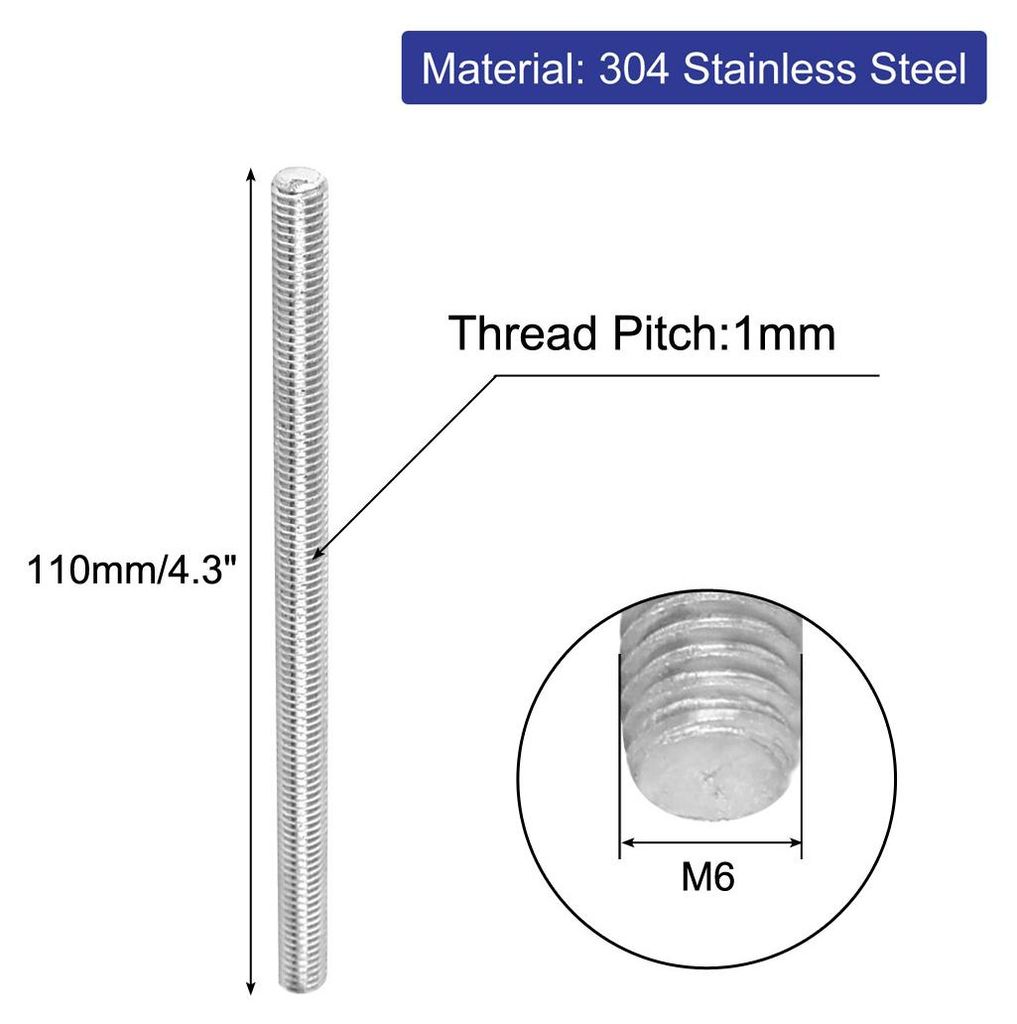 5 Stš¹ck Gewindestangen M6x110mm Edelstahl 304 Gewindestift Metrischem Vollgewinde Bar Gewindest?be fš¹r Befestigung CNC-Werkzeugmaschinen 3D-D...