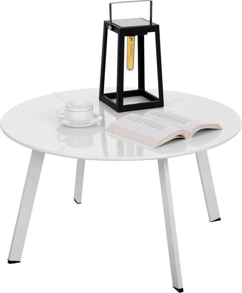Table Basse Métal Blanc Ø 70 cm Stable sur Sols Irréguliers et Tapis