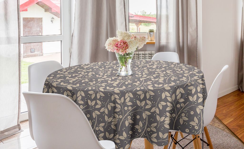 ABAKUHAUS Blätter Runde Tischdecke, Zier Nature Design, Kreis Tischdecke Abdeckung für Esszimmer Küche Dekoration, 150 cm, Taupe und Beige