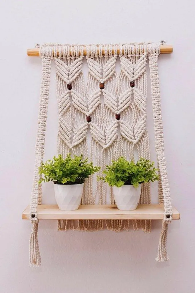 Étagère macramé murale 50cm : gagnez de la place avec élégance et style
