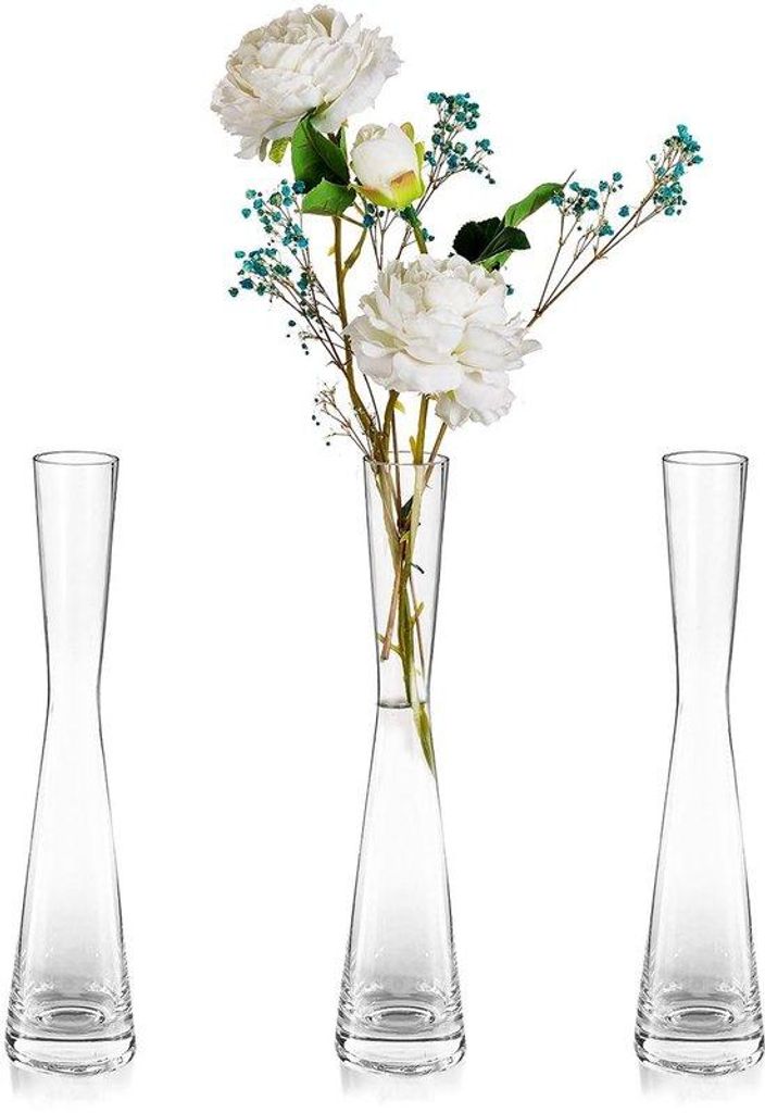 Gläserner Blumenkrug moderne Glaskrüge: Set aus 3 24,5 cm hoch, handgefertigte, schmale Glaskrüge für Tischdekoration, Wohnzimmer, Esszimmer, P...