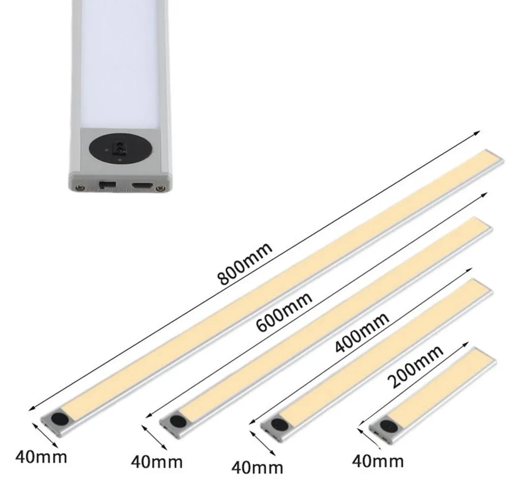 Luminaire LED sans fil 80cm en alu argenté avec capteur infrarouge USB