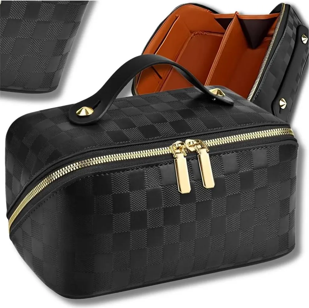 Trousse Trucchi Viaggio Ecopelle Nera 25cm - Organizer Make-up Chic - 1