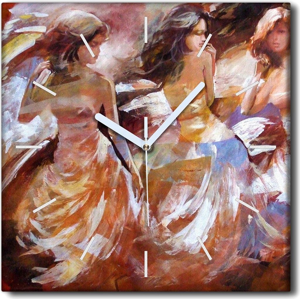 Coloray Uhr auf Leinwand 30x30 cm Wand Uhr Dekoration Wohnzimmer Segeltuch weiße Zeiger -Frauenkunstkunst