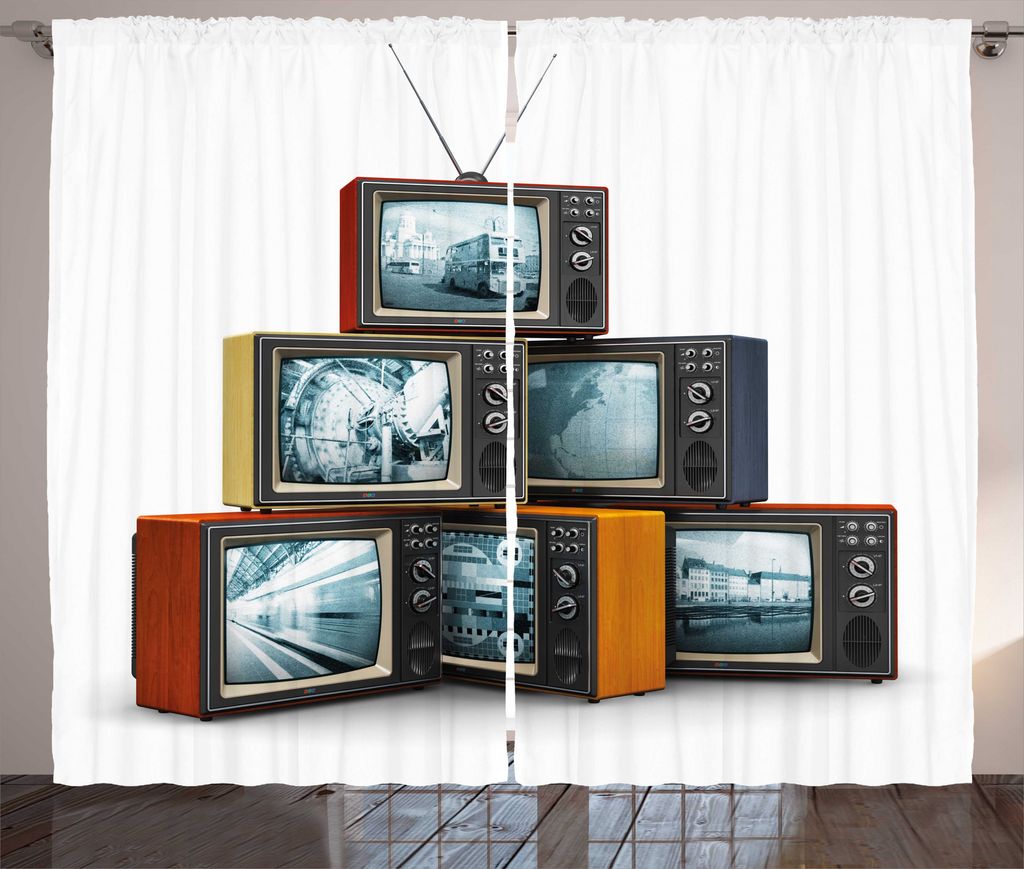 ABAKUHAUS Fernsehsendung Rustikaler Gardine, Antike Fernsehbildschirme, Wohnzimmer Universalband Gardinen mit Schlaufen und Haken, 280 x 225 cm, Me...