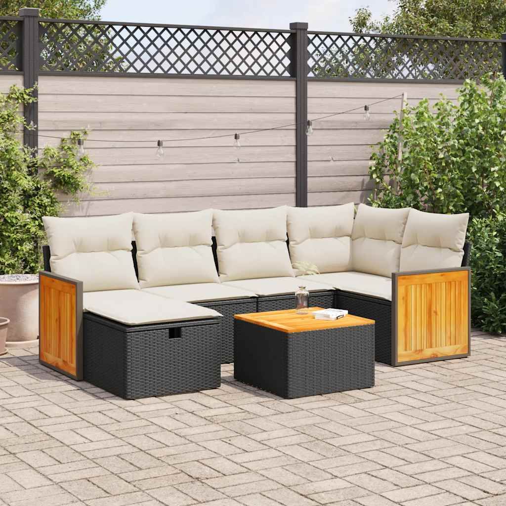Maison Exclusive - 7-tlg. Garten-Sofagarnitur mit Kissen Schwarz Poly Rattan