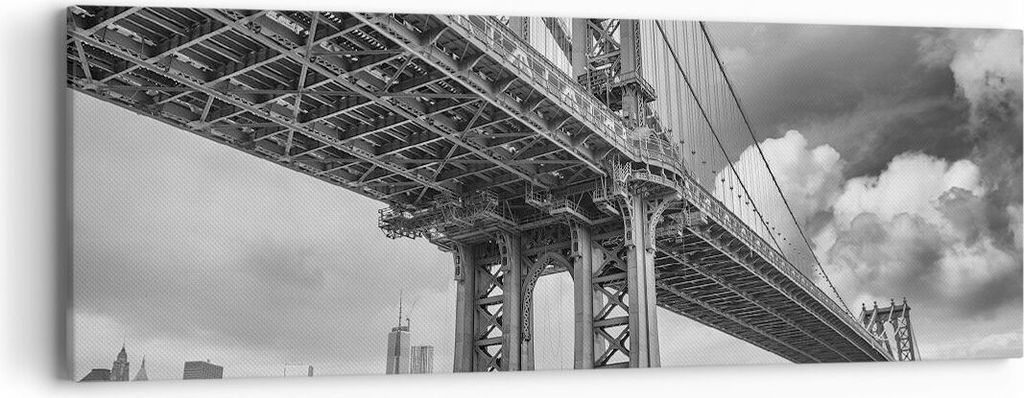 Bild auf Leinwand - Leinwandbild - Einteilig - Manhattan Brücke Schwarzweiß - 90x30cm - Wand Bild - Wanddeko - Wandbilder - Leinwanddruck - Bilde...