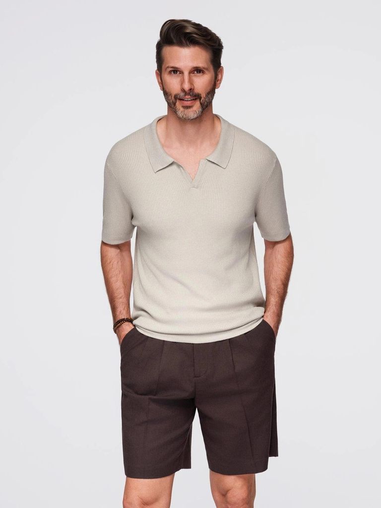 Ombre Clothing Herren-T-Shirt mit Kragen Penaia hellgrau M
