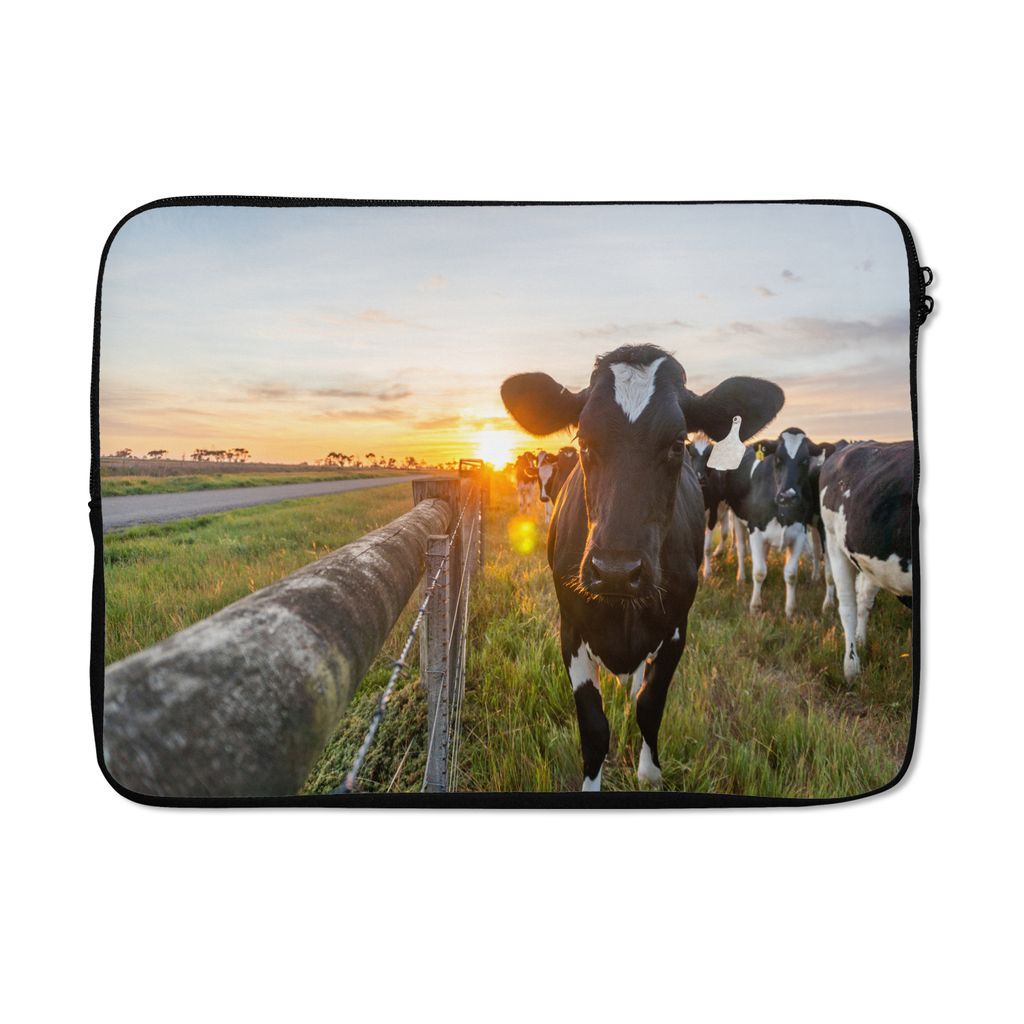 MuchoWow Laptop Hülle 13 Zoll Kühe - Sonne - Zaun Laptoptasche - Laptophülle - Sleeve - Rundumschutz