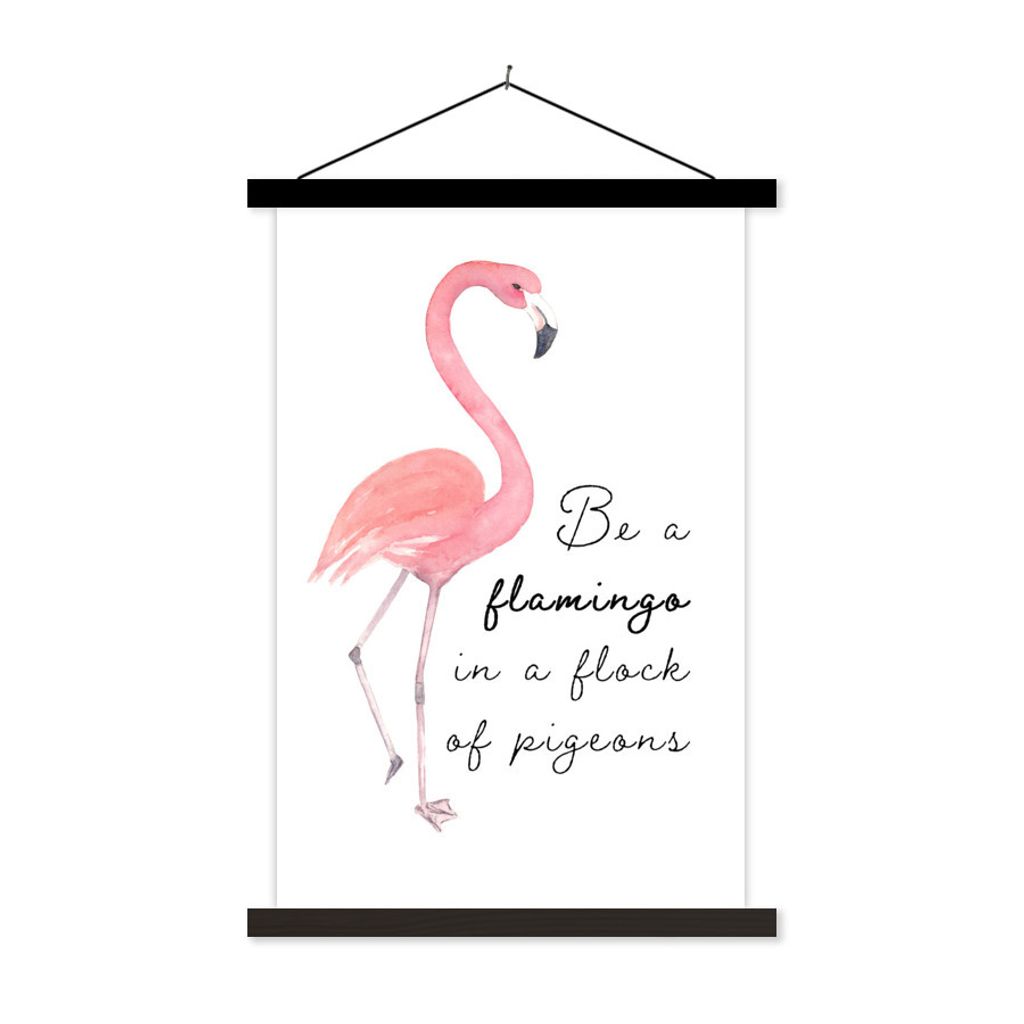 MuchoWow Textilposter Rosa - Flamingo - Zeichnung 60x90 cm mit schwarzem Rahmen - Poster Wohnzimmer