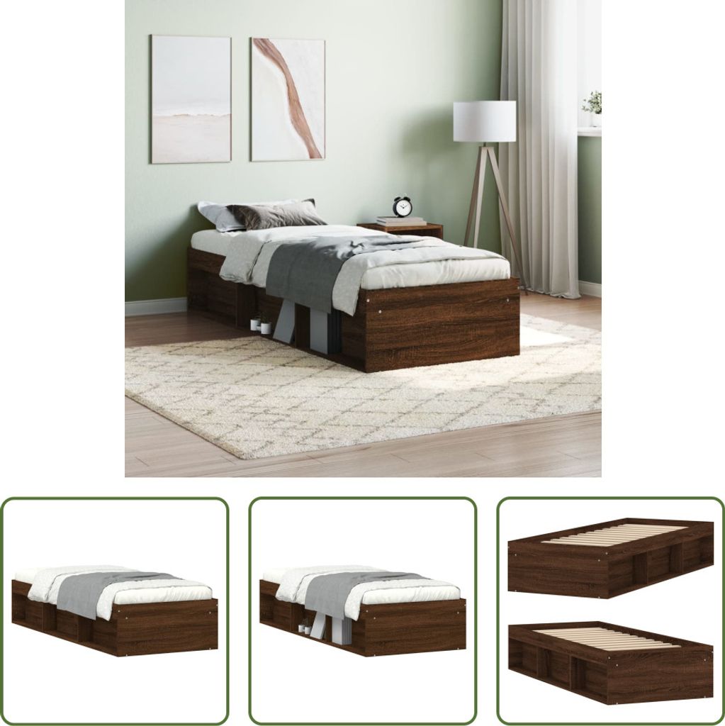 The Living Store Bettgestell Braun Eichen-Optik 75 x 190 cm