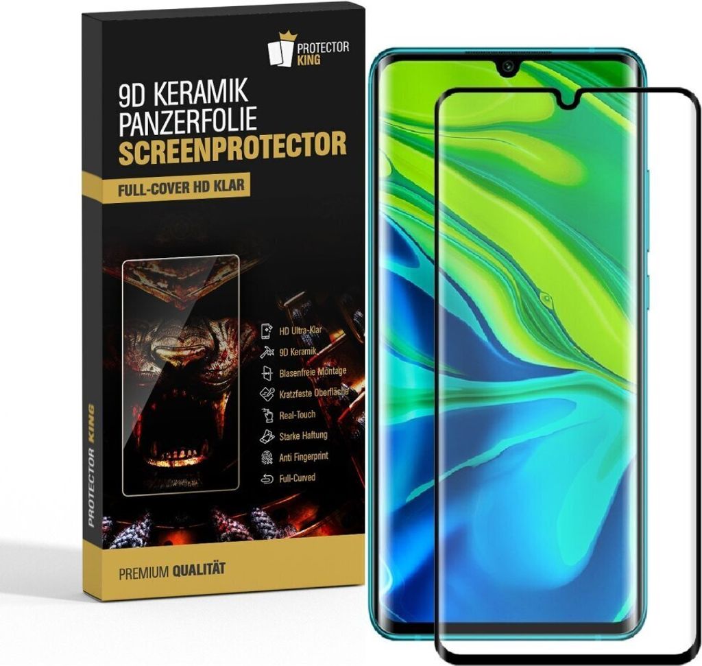 1x 9D Keramik für Xiaomi Mi Note 10 FULL-COVER Panzerfolie Displayschutz Panzerschutz Schutzfolie Displayfolie Folie ANTI-SHOK ANTI-BRUCH-ANTI-STOß