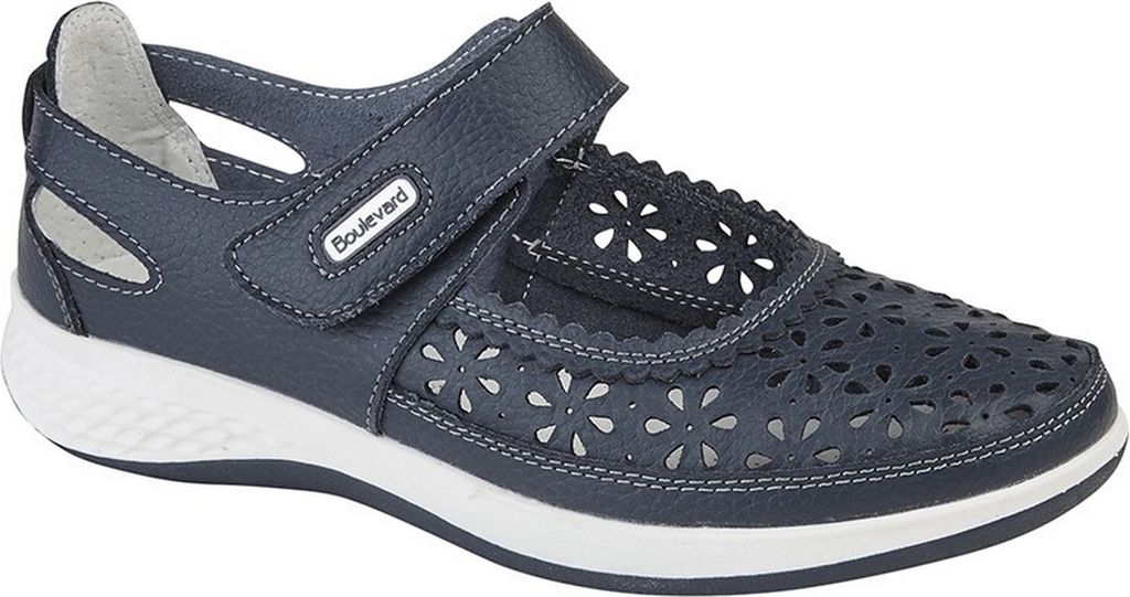 Boulevard Damen breite Passform Window Back Perforation Riemen Schuhe DF1426 (37 EU) (Marineblau)