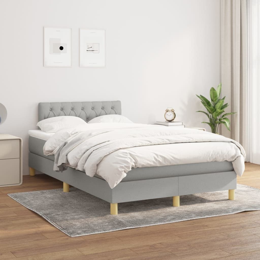 "Rabatt" Boxspringbett mit Matratze - 2 Personen - Strapazierfähiger Stoff - Hellgrau 120x200 cm Stoff - Klassische Betten CC6801