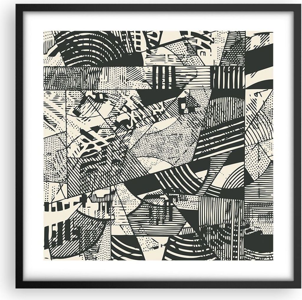 Gerahmtes Poster - Schwarzer Rahmen - Abstraktion Vintage Schwarz - 50x50 cm - Wand Bild - Wanddeko - Wandbilder - Kunstposter - Wandposter - Bilde...