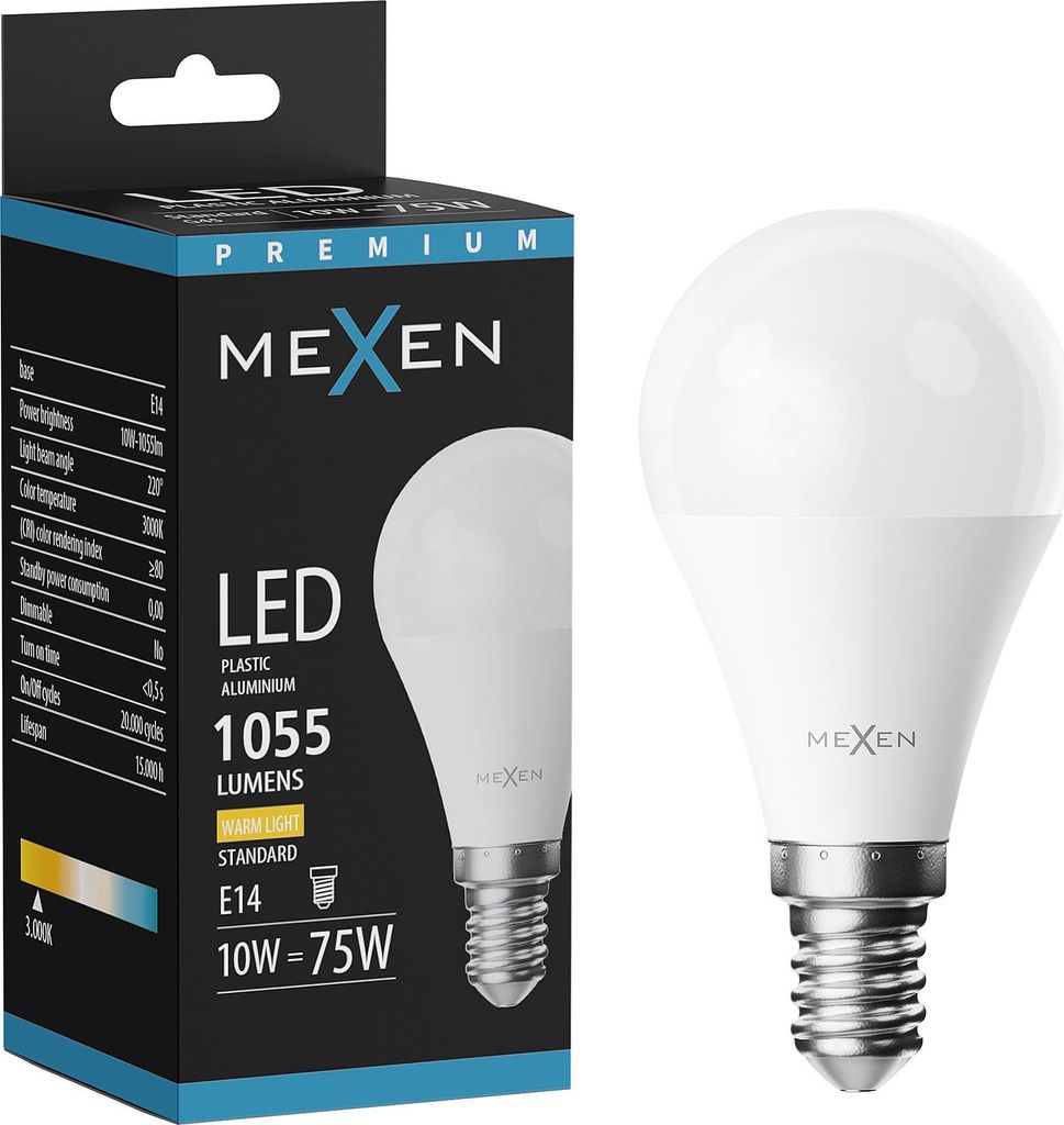 Mexen Nova LED-Glühbirne E14, G45, 10W, Warmweiß - 3000K, 1055 lm - L101-E14-1030-01