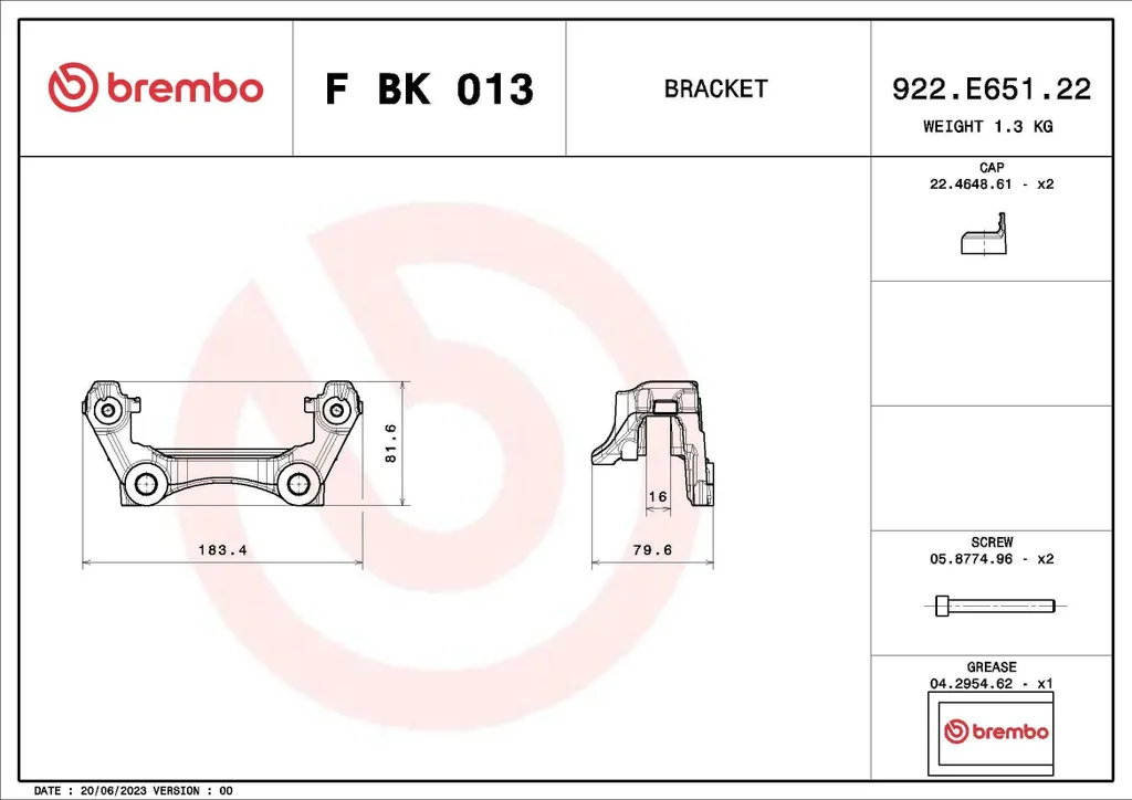 Jeu de supports de fixation d'étriers Brembo F BK 013 pour Mercedes W447