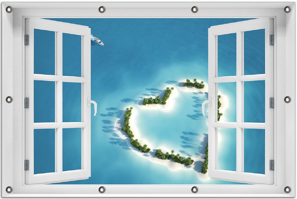 Wallario Outdoor-Poster für Garten oder Balkon 80 x 120 cm: Insel mit Herz