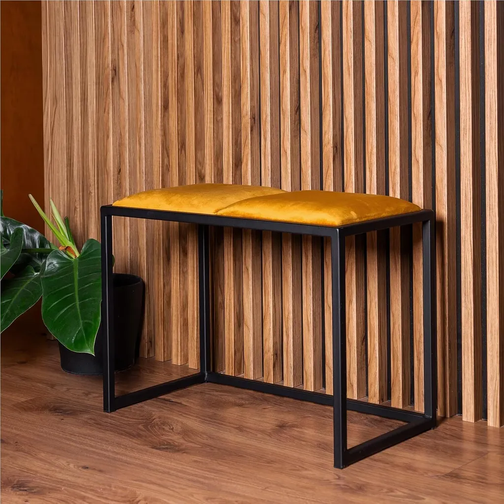 Panca Ingresso Loft Gialla 64,5cm - Appendiabiti Fatto a Mano - 4