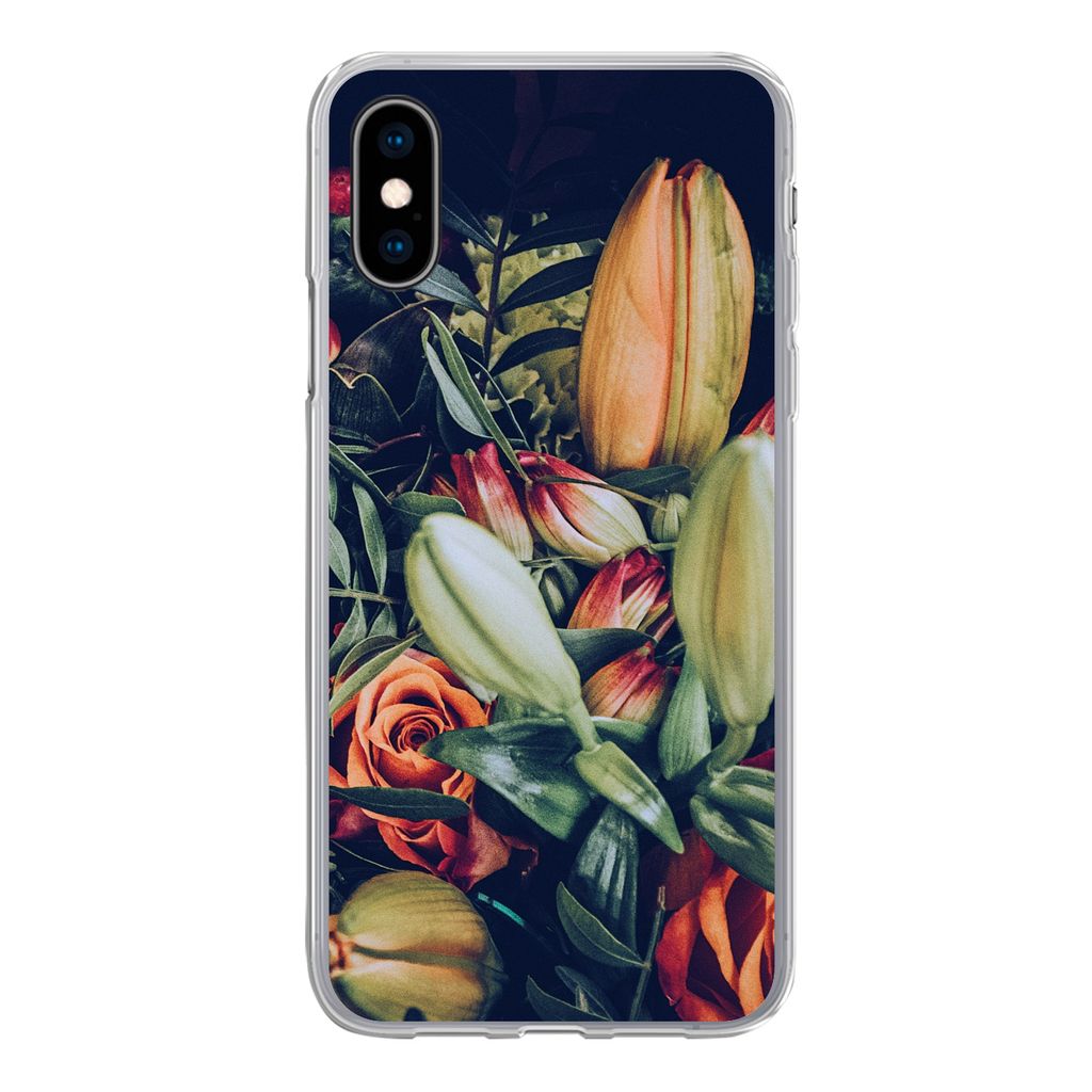 MuchoWow Handyhülle Schutzhülle Hülle für iPhone X Blumenstrauß - Stilleben - Blumen - Pflanzen - Rot Silikon Softcase Handy Hülle - Handyh...