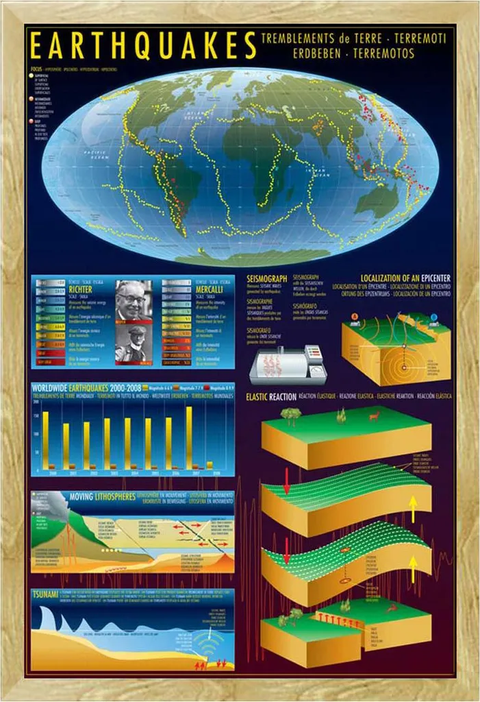 Educazione - Educazione - Poster - Terremoti Terremoto + cornice rimovibile, Shinsuke® Maxi MDF faggio, vetro acrilico