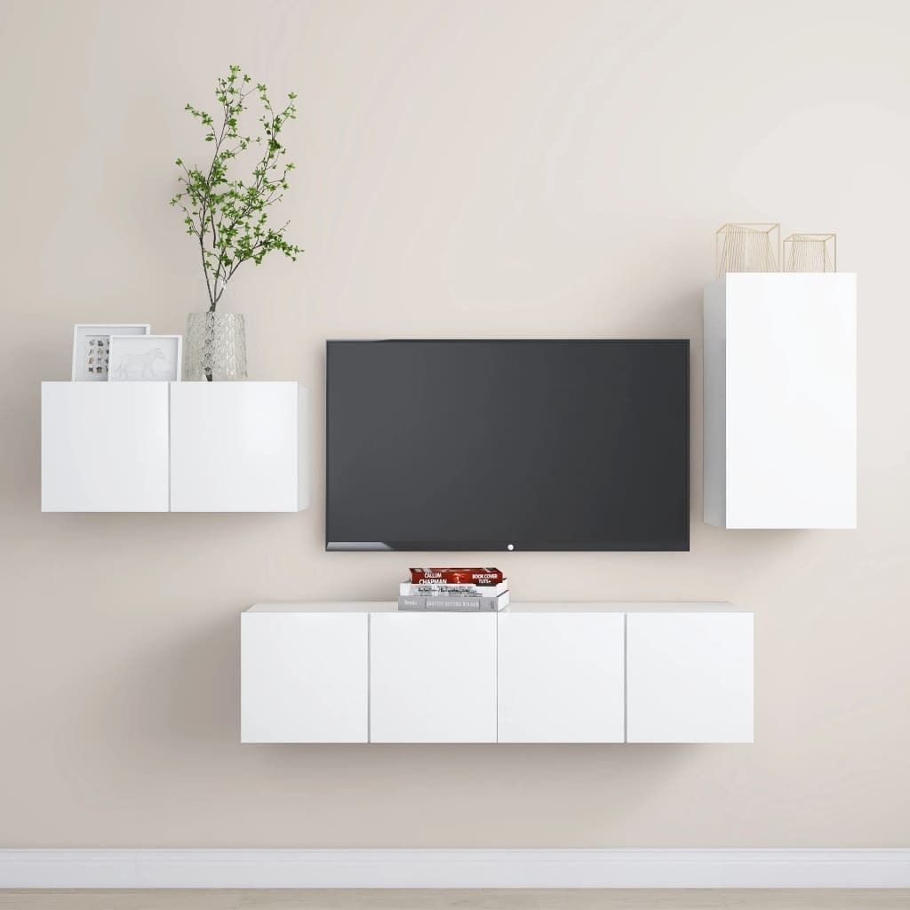 Maison Exclusive - 4-tlg. TV-Schrank-Set Weiß Holzwerkstoff