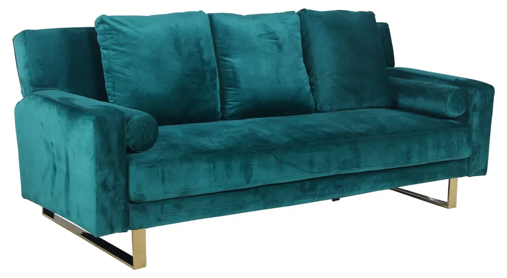 Canapé convertible velours vert avec pieds dorés design Djobi