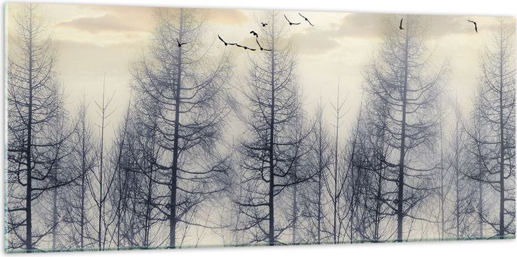 Bilder auf glas - Einteilig - Bäume Vögel Himmel - 120x50cm - Glasbilder - Wandbilder - Bilder - zum Aufhängen bereit - Wanddekoration aus Glas ...