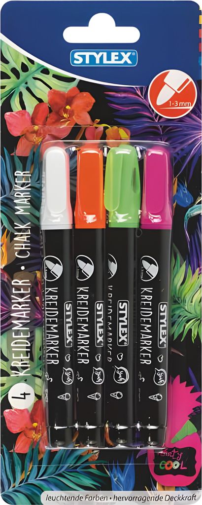 Kreidemarker 4 Stück rund 1-3mm - weiß,pink,orange,grün Produktbild 