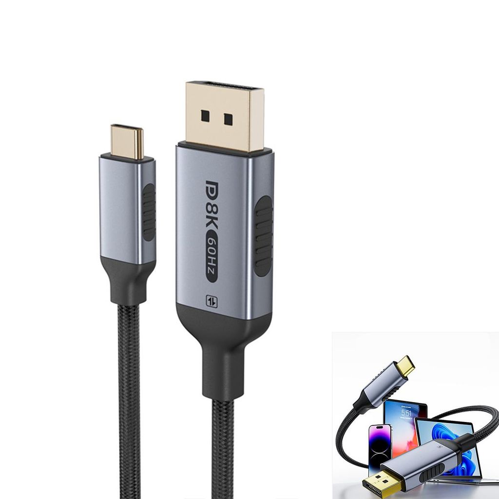 HDMI-Kabel, USB C auf DisplayPort Kabel 2M (8K@60HZ), USB Typ C (Thunderbolt 5/4/3) zu DisplayPort Kabel, Zwei-Wege-Konvertierung, Dynamisches HDR