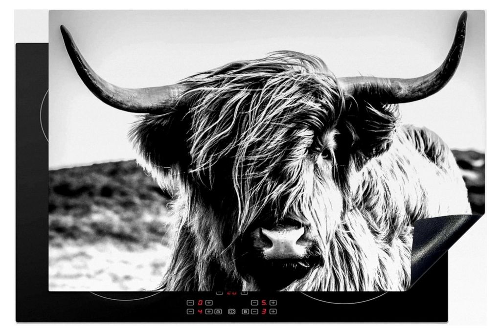 Herdabdeckplatte Einteilig Küche Glaskeramikkochfeld Abdeckplatte Induktionskochfeld Schutzmatte Kuh - Schottisches Hochlandrind - Schwarz und Wei...