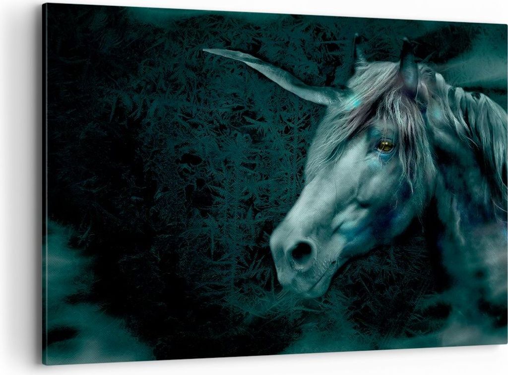 Bild auf Leinwand - Leinwandbild - Computergrafik Pferd Horn - 100x70cm - Wand Bild - Wanddeko - Leinwanddruck - Bilder - Kunstdruck - Wanddekorati...