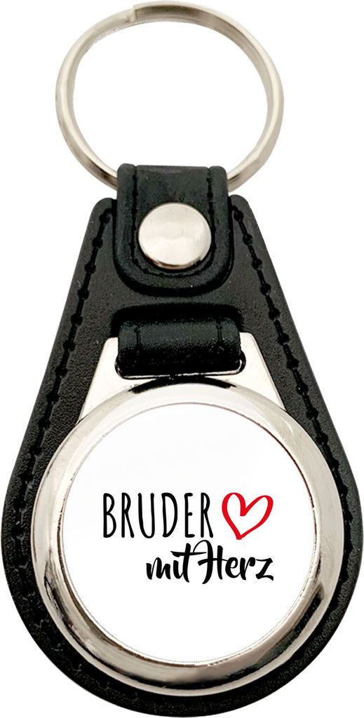 Huuraa Schlüsselanhänger Bruder mit Herz Metall mit Kunstleder Schlüsselring Einkaufswagenchip Geschenkidee