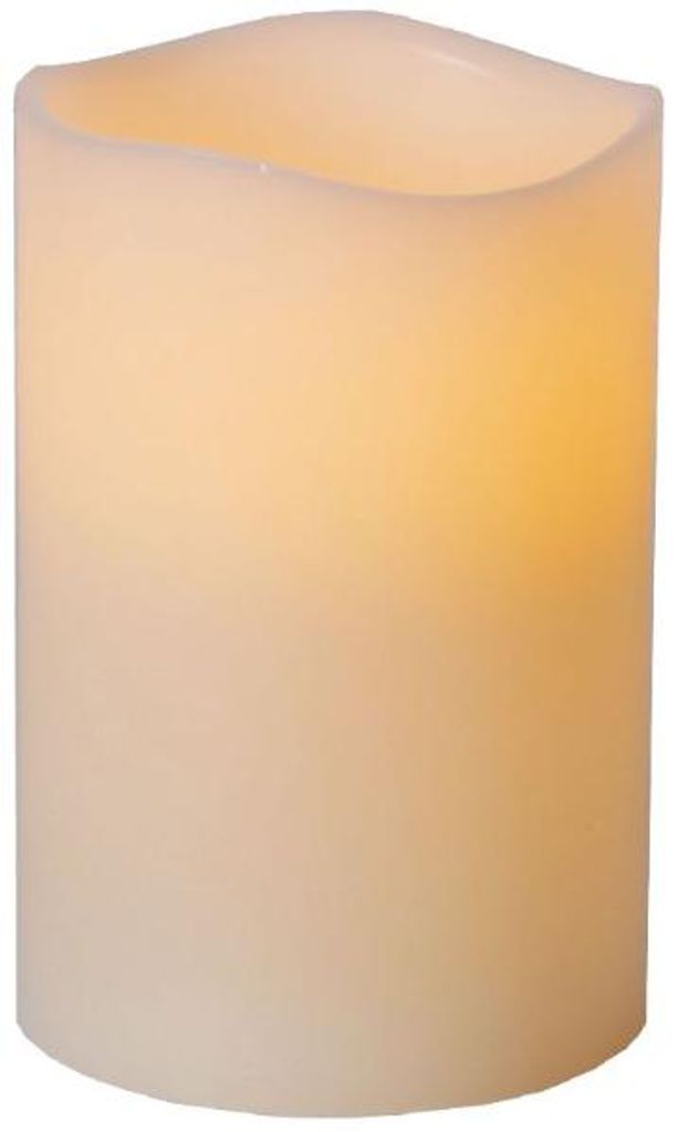 A close-up shot of a cream-colored LED candle.