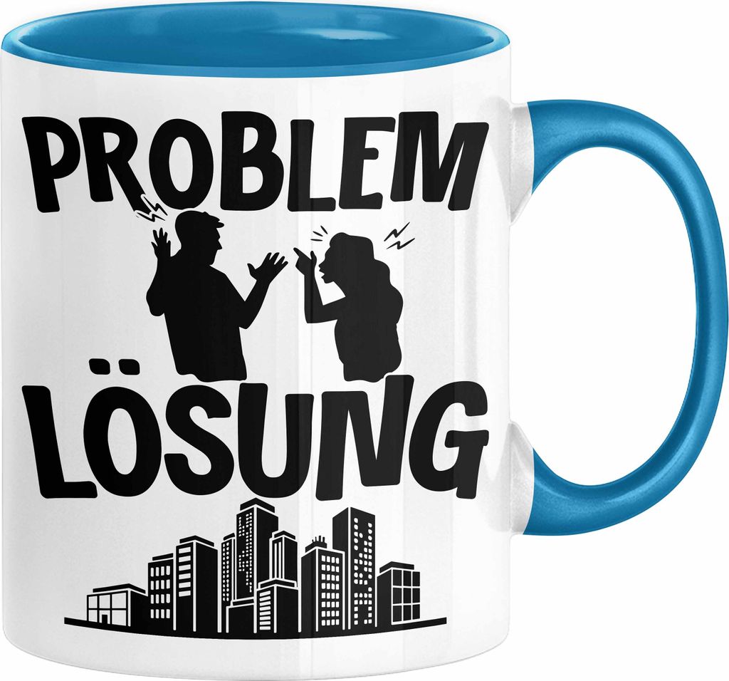 Immobilienmakler Tasse Geschenk für Immo Verkäufer Männer Geschenkidee Problem und Lösung Immobilien (Blau)