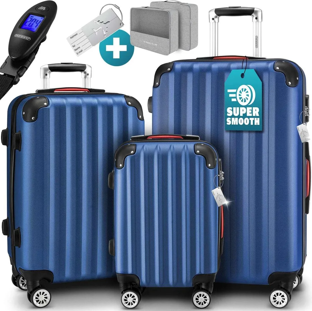 Lot de valises de voyage rigides bleu - Ensemble 3 pièces ABS léger