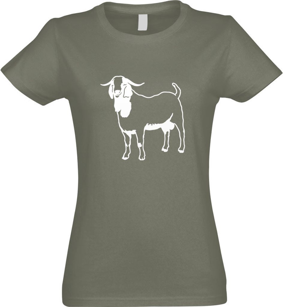 Kiwistar - T-Shirt tailliert - Damen - Olive - Hausziege Motiv 1- Ziegen - mit Motiv Bedruckt - Funshirt Design - Sport - Freizeit - Damen - XL