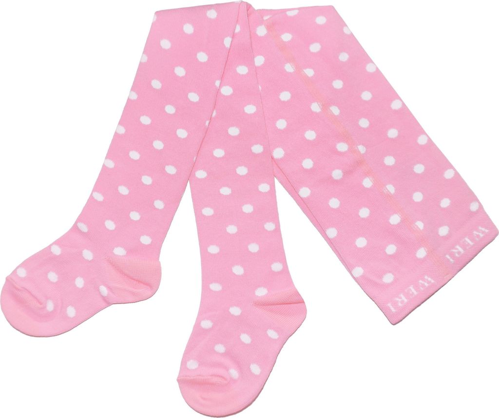 Kinderstrumpfhosen für Mädchen aus Baumwolle Weiße Punkte Rosa Größe 98-104