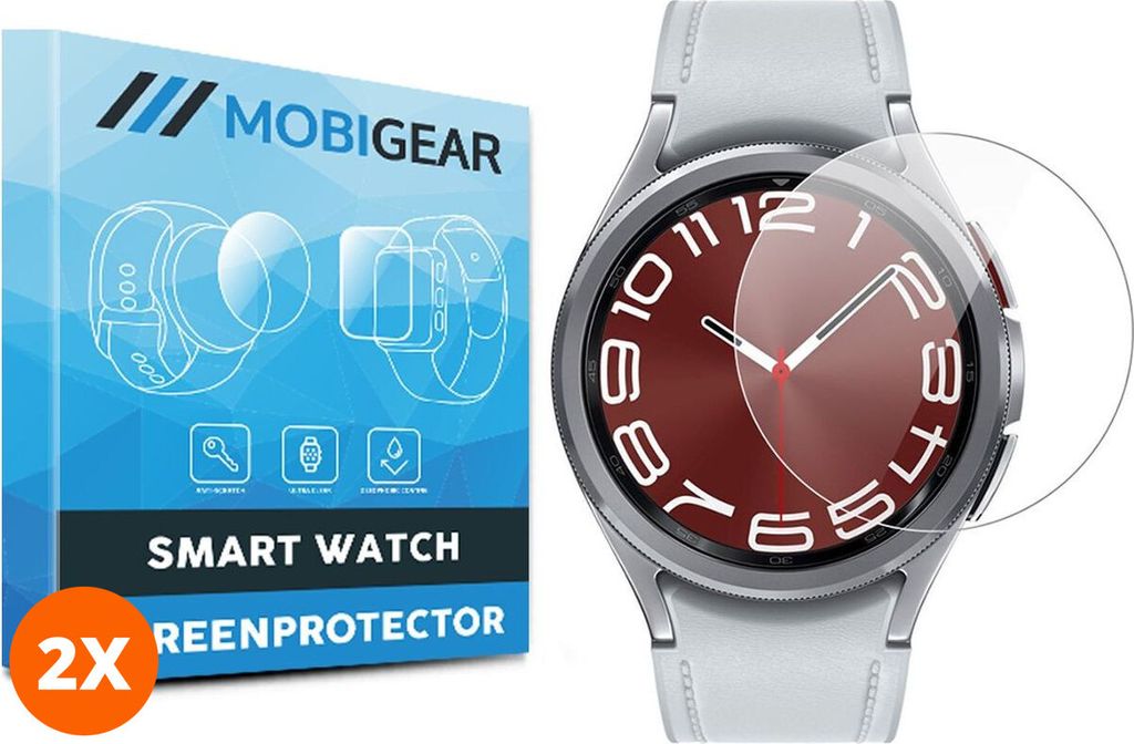 Mobigear 5.00 Samsung Galaxy Watch 6 Classic - 43 mm Displayschutz Schutzfolie - Hüllenfreundlich - Schwarz (2er Pack)