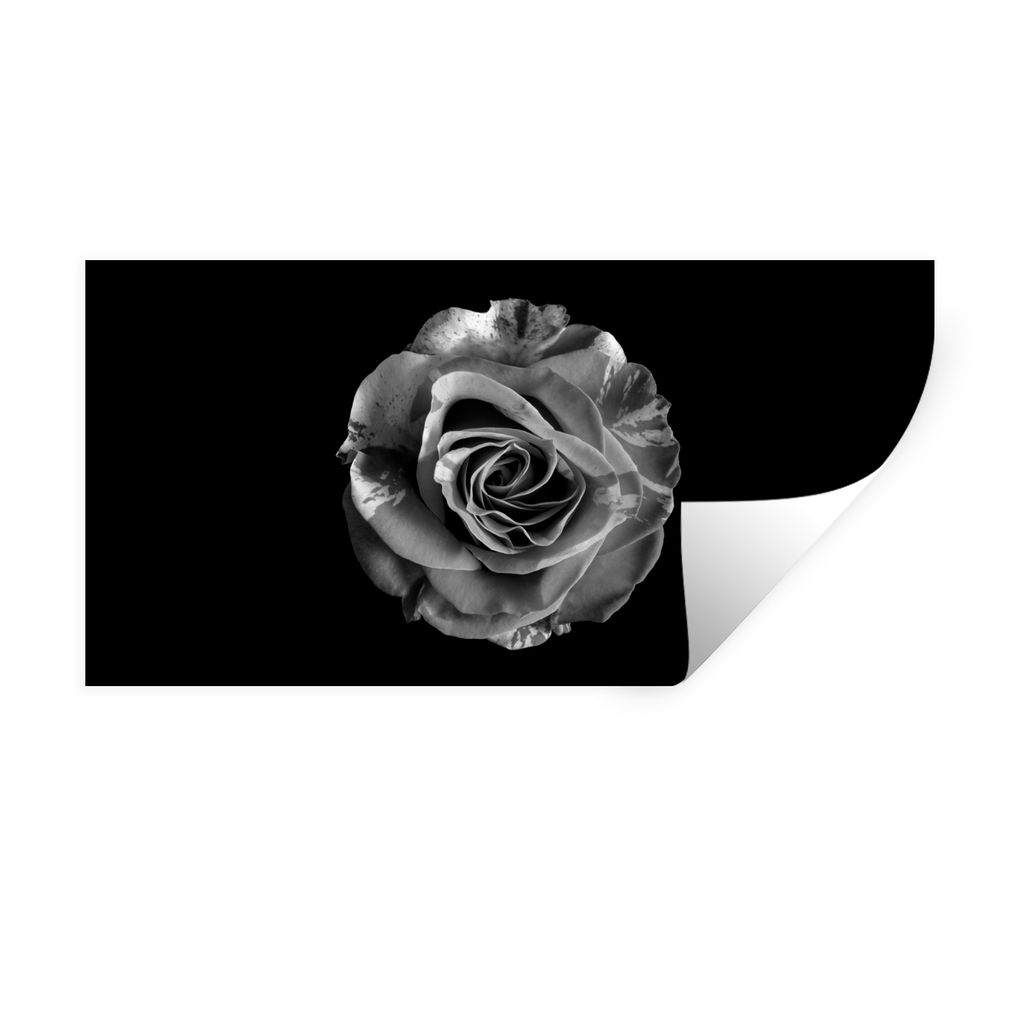 MuchoWow Wandtattoo Wandsticker Wandaufkleber Blumen - Rose - Schwarz - Weiß - Botanisch 120x60 cm Selbstklebend und Repositionierbar - Sticker ...