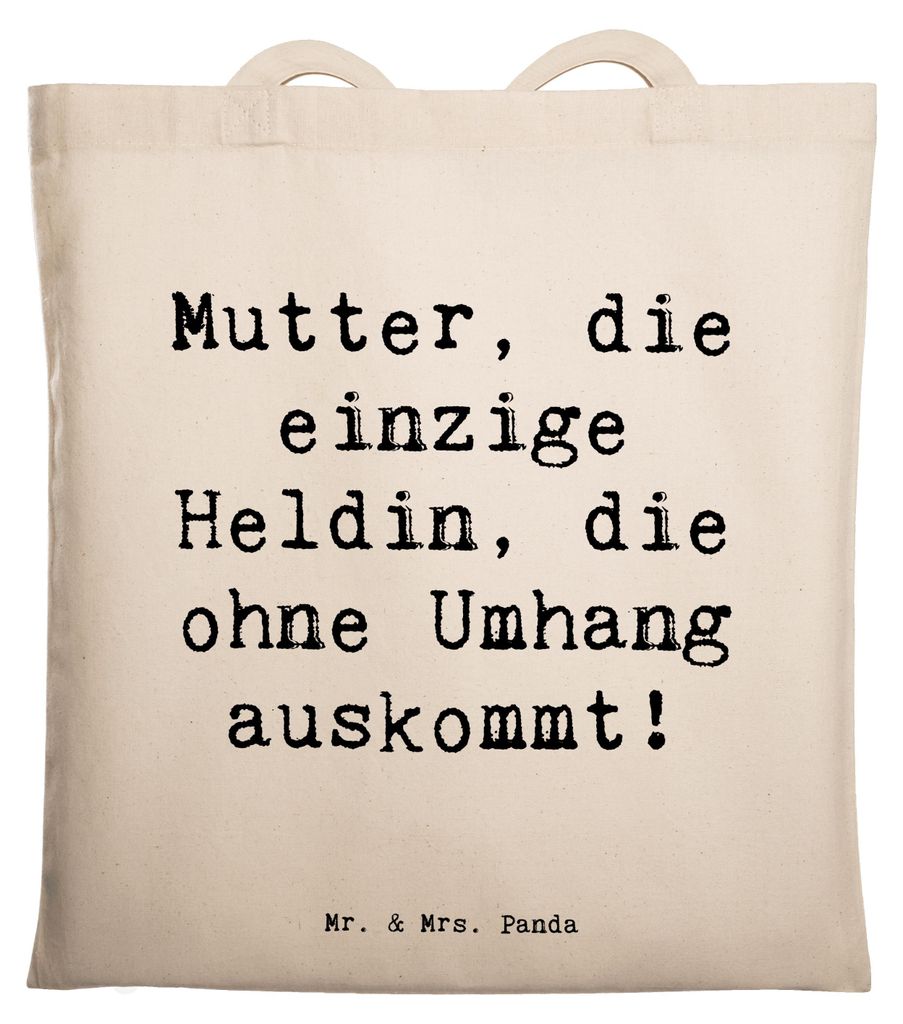 Mr. & Mrs. Panda Tote Bag Spruch Heldin Mutter - Transparent - Geschenk, Einkaufstasche, Erinnerungen, Baumwolltasche, Selbstlosigkeit, Tasche, St...