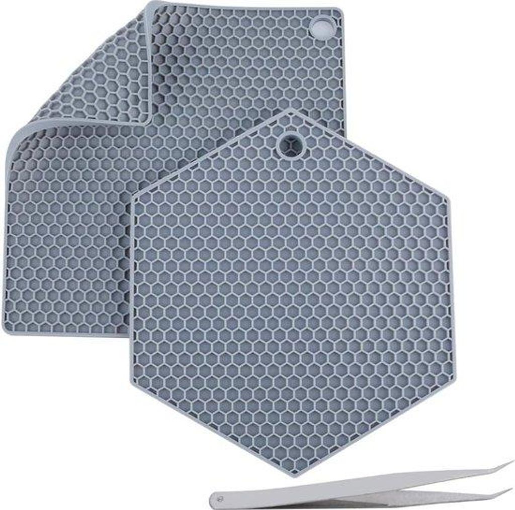 Silikon-Abdeckmat mit Widerstandsfähigen Kunststoff-Abschnitten - Vierkant und Sechseckiges Wärmeübertrager-Trivet - Hitzefeste Platte-Löffel-R...
