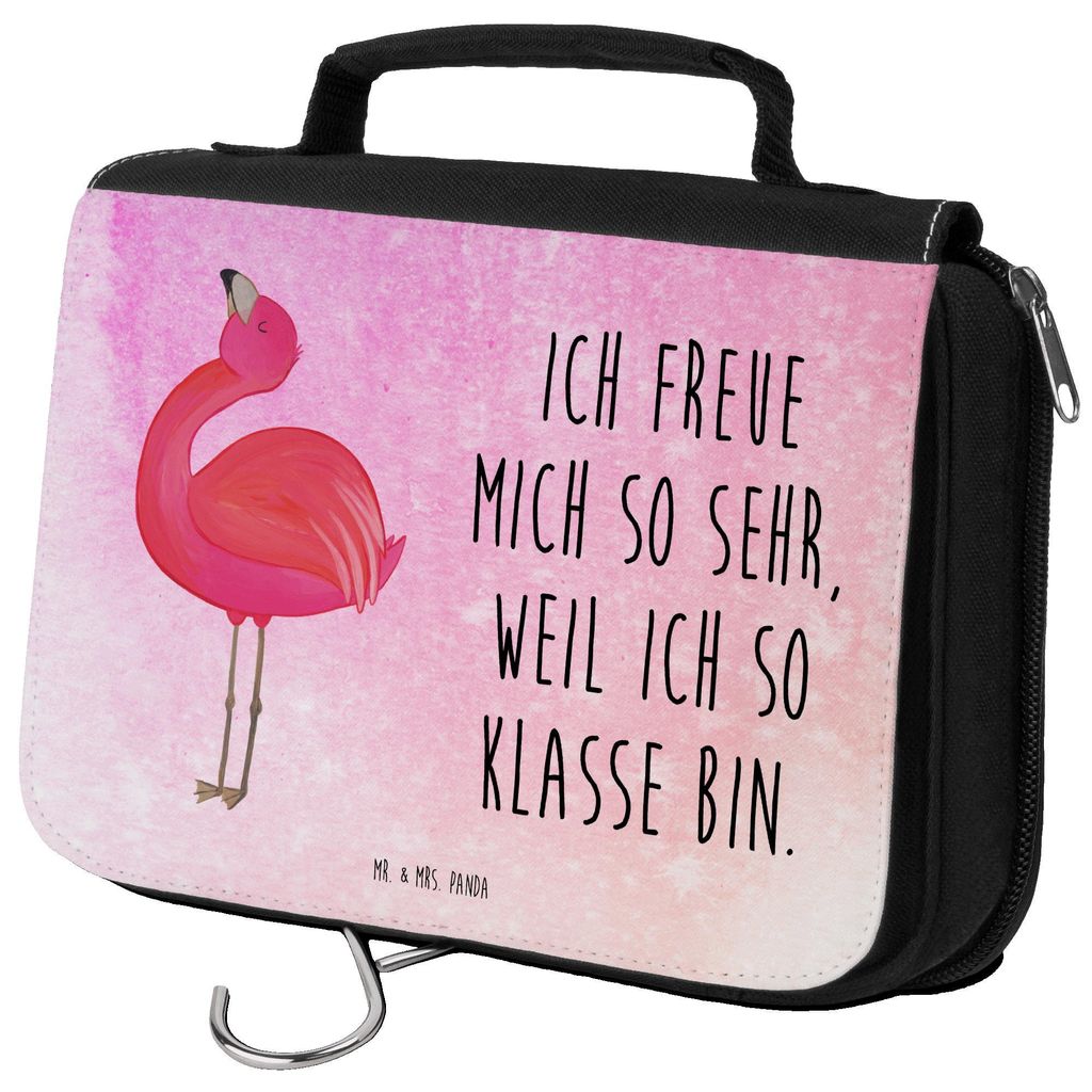 Mr. & Mrs. Panda Kulturbeutel Flamingo Stolz - Aquarell Pink - Geschenk, Freude, Rosa, Tochter, Mama, kosmetiktäschchen, kulturtäschchen, Kosmeti...