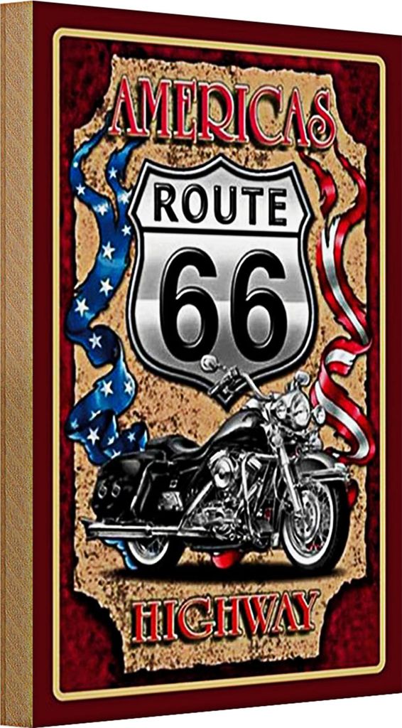 Holzschild Motorrad 20x30cm Americas Route 66 highway