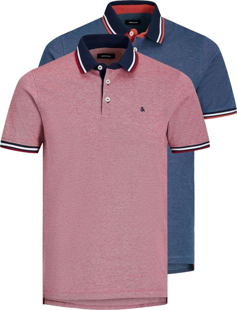 JACK&JONES Herren Poloshirts, 2er Pack - JJEPAULOS POLO 2PK, Kurzarm, einfarbig, Baumwolle Rot/Blau S