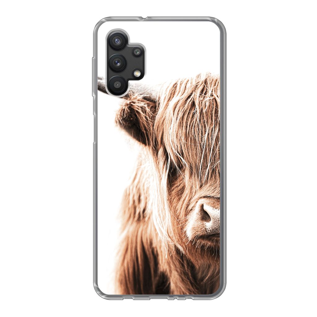 MuchoWow Handyhülle Schutzhülle Hülle für Samsung Galaxy A32 5G Schottischer Highlander - Kuh - Tiere Silikon Softcase Handy Hülle - Softcase