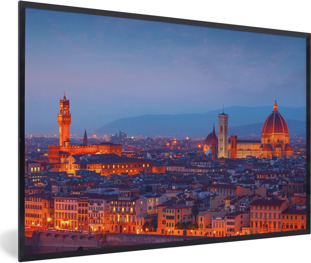 MuchoWow Gerahmtes Poster Florenz - Stadt - Sonne 60x40 cm - Poster mit Schwarzem Bilderrahmen Wandposter Rahmen Foto Bilder - Printing - Wanddek...