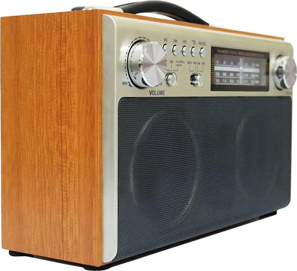 Radio portable rechargeable facile à utiliser enceinte bois Bluetooth LED - 3